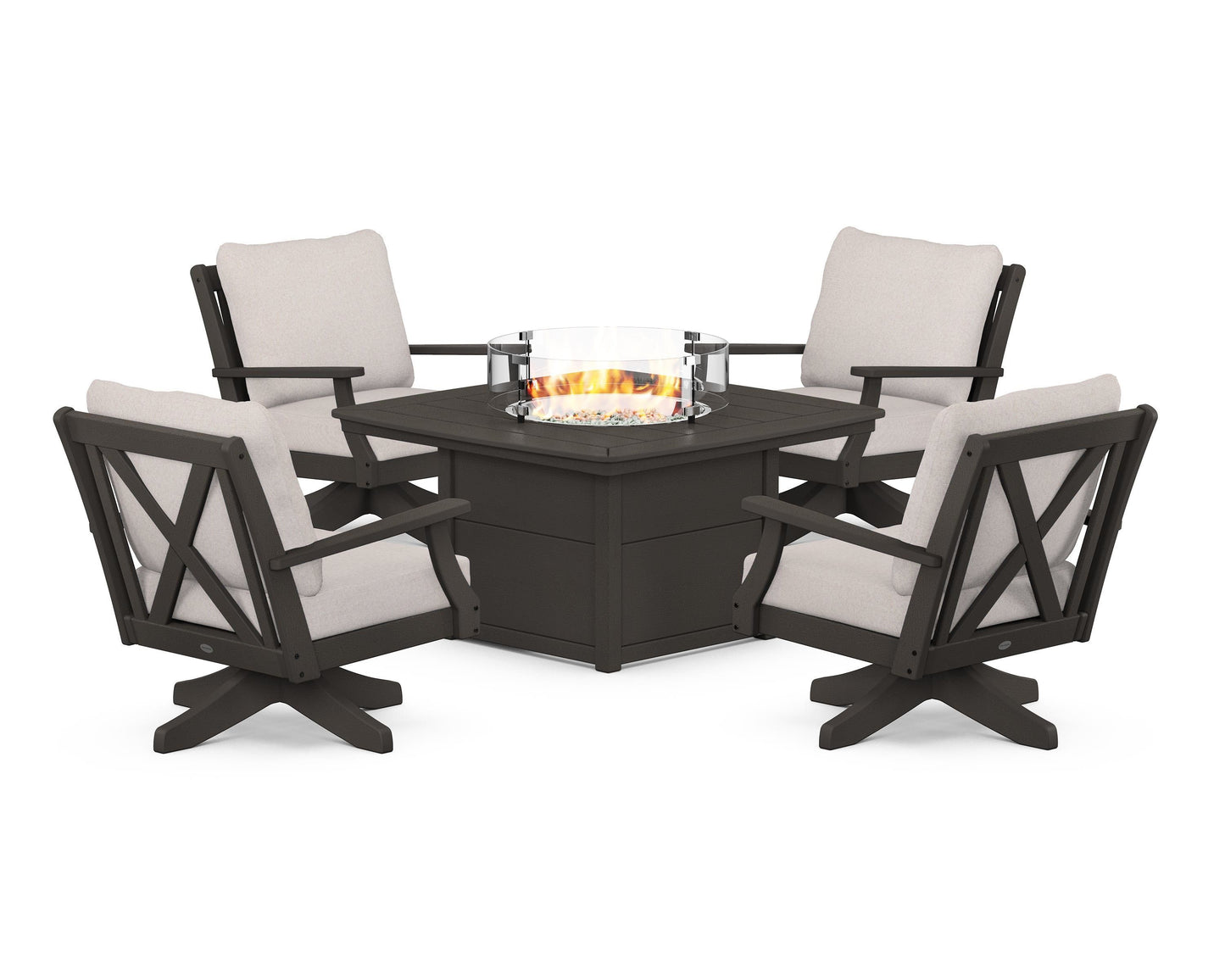 Braxton 5-Piece Deep Seating Swivel Conversation Set with Fire Pit Table