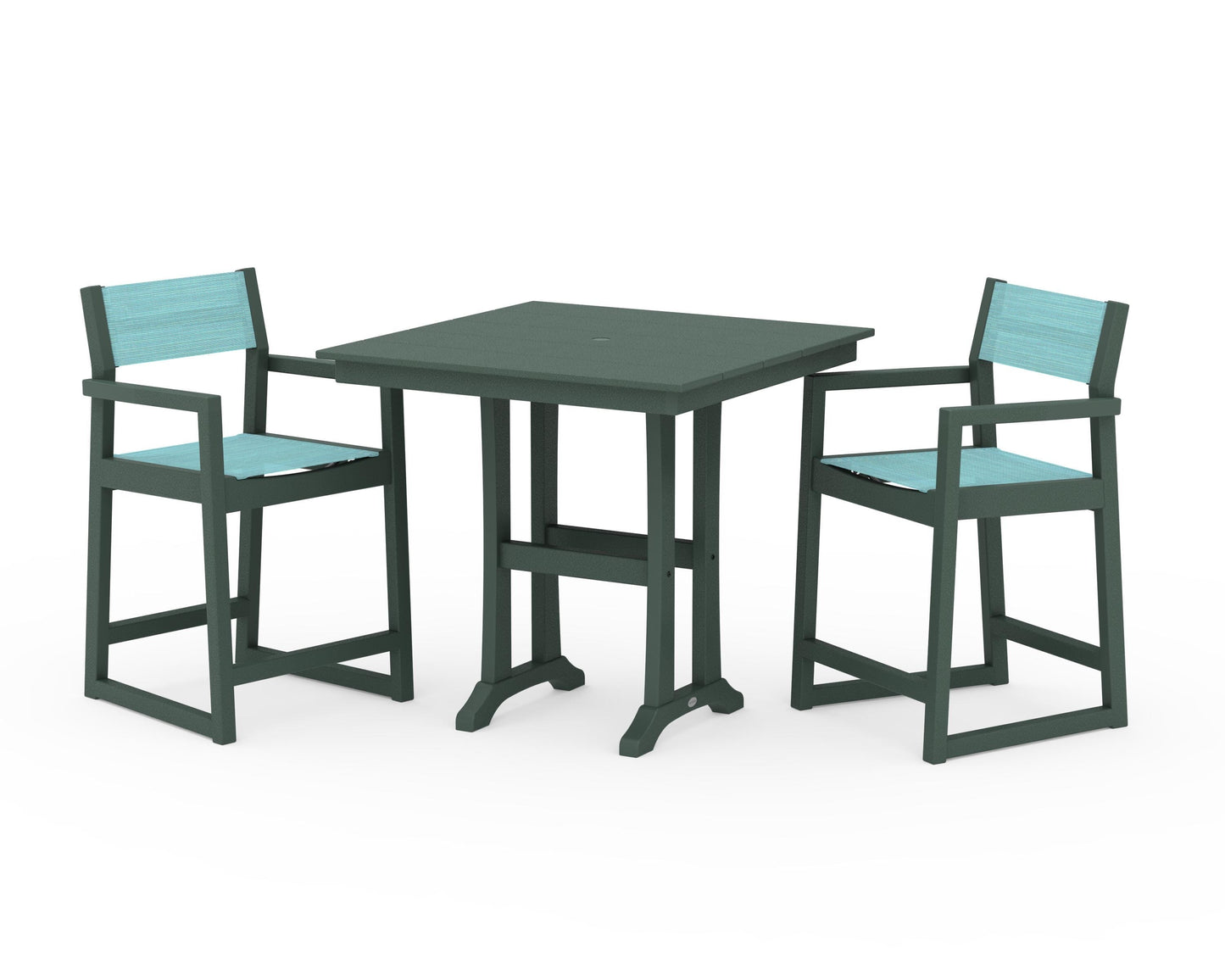 EDGE Sling Arm Chair 3-Piece Farmhouse Counter Set with Trestle Legs