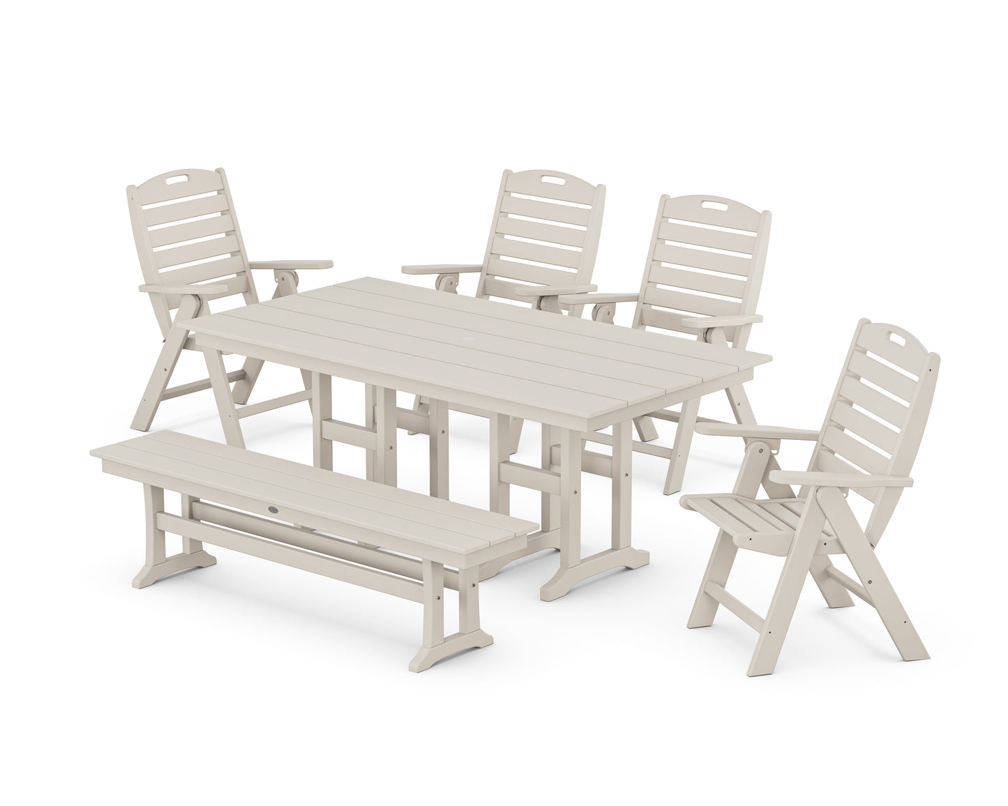 Nautical Highback 6-Piece Farmhouse Dining Set with Bench