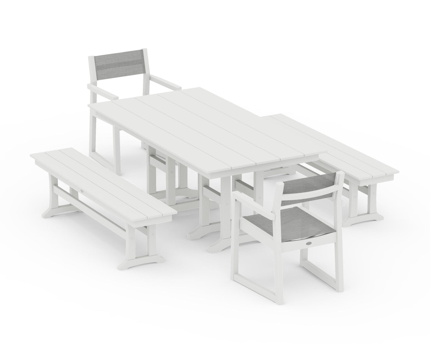 EDGE Sling Arm Chair 5-Piece Farmhouse Dining Set with Benches