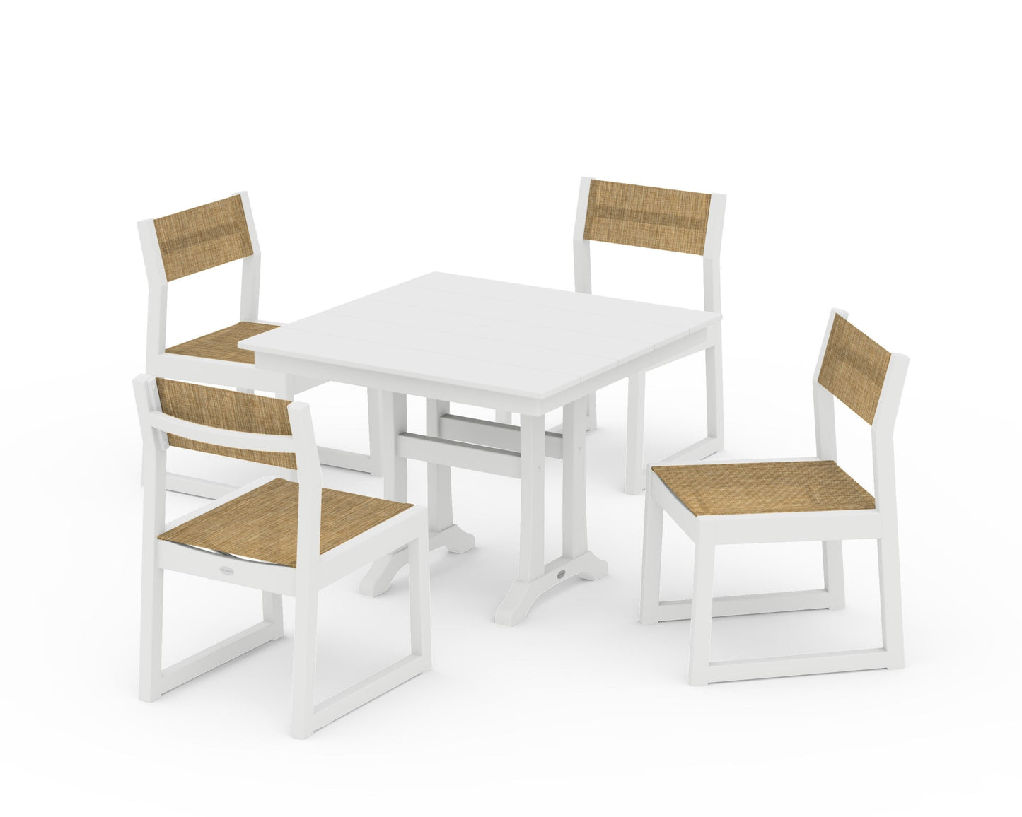 EDGE Sling 5-Piece Farmhouse Trestle Side Chair Dining Set