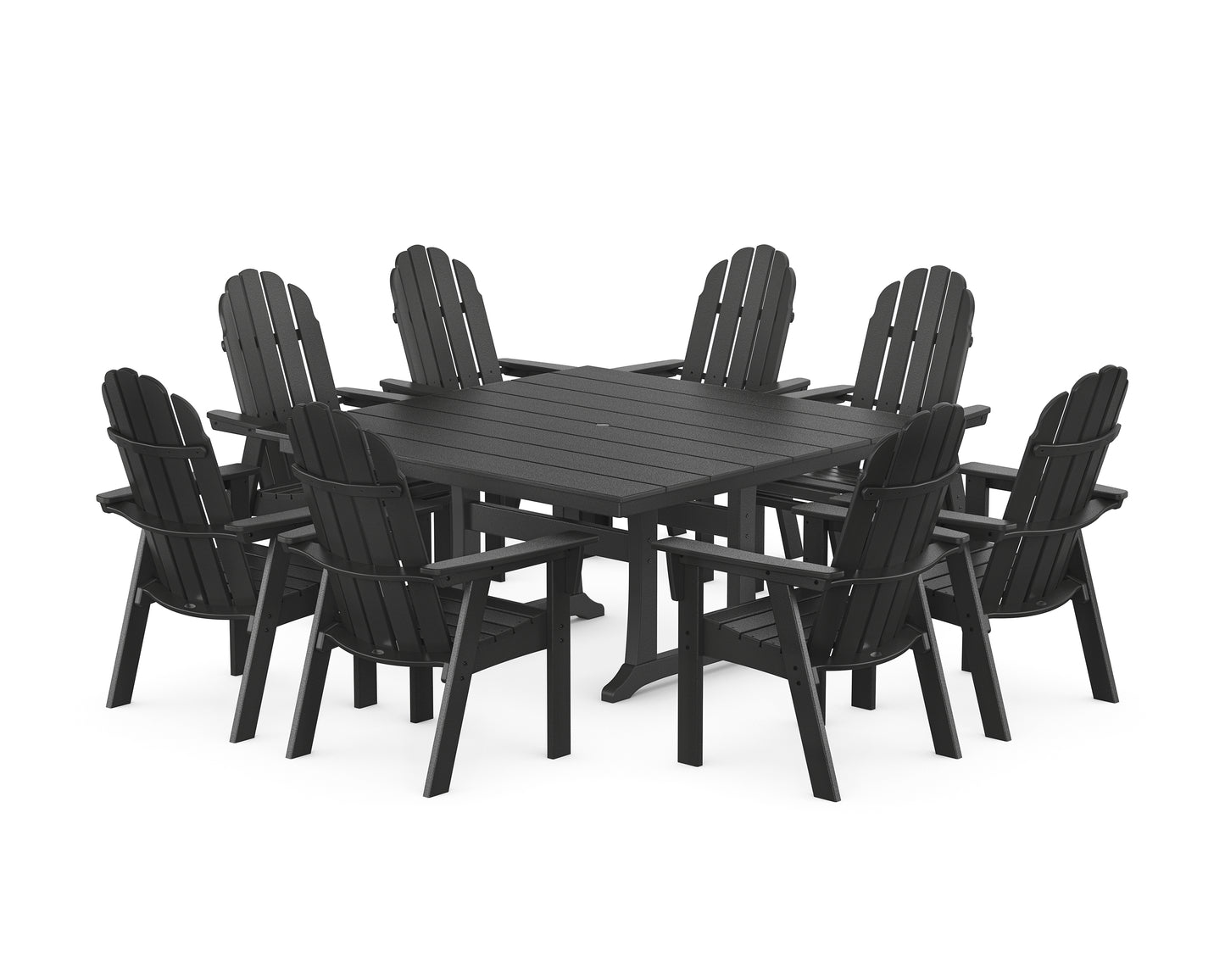 Vineyard Curveback Adirondack 9-Piece Square Farmhouse Dining Set with Trestle Legs