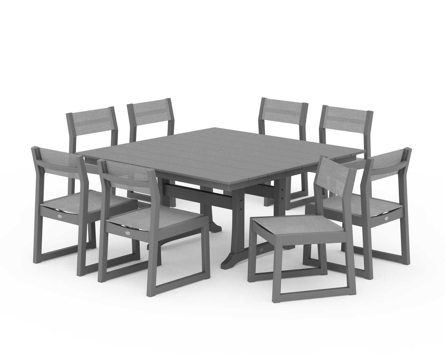 EDGE Sling Side Chair 9-Piece Farmhouse Trestle Dining Set