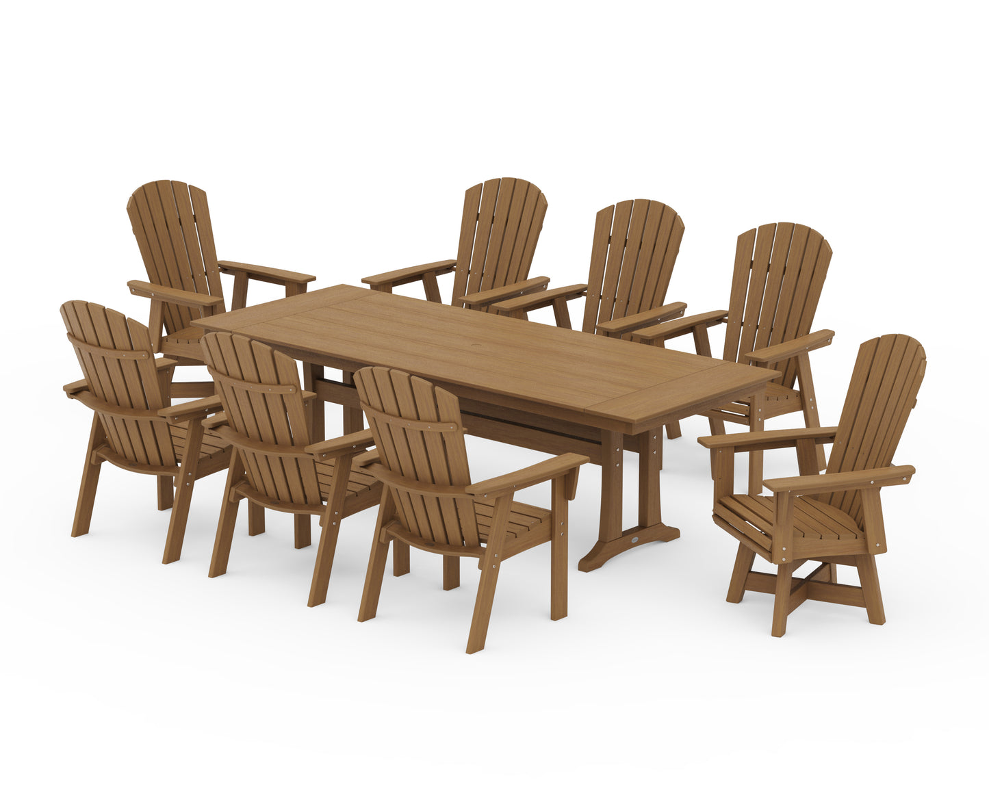 Nautical Curveback Adirondack Swivel 9-Piece Farmhouse Dining Set with Trestle Legs