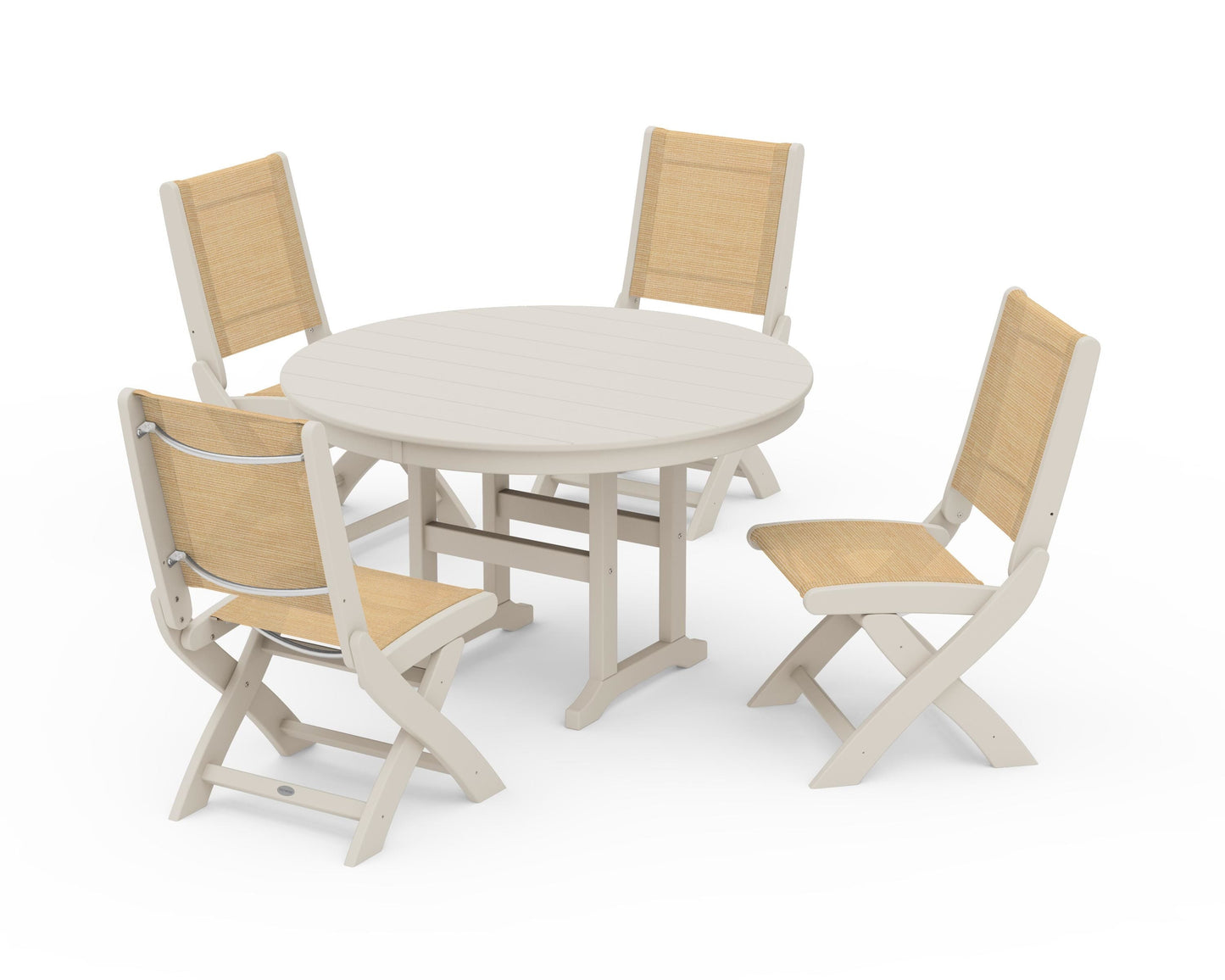 Coastal Folding Side Chair 5-Piece Round Dining Set