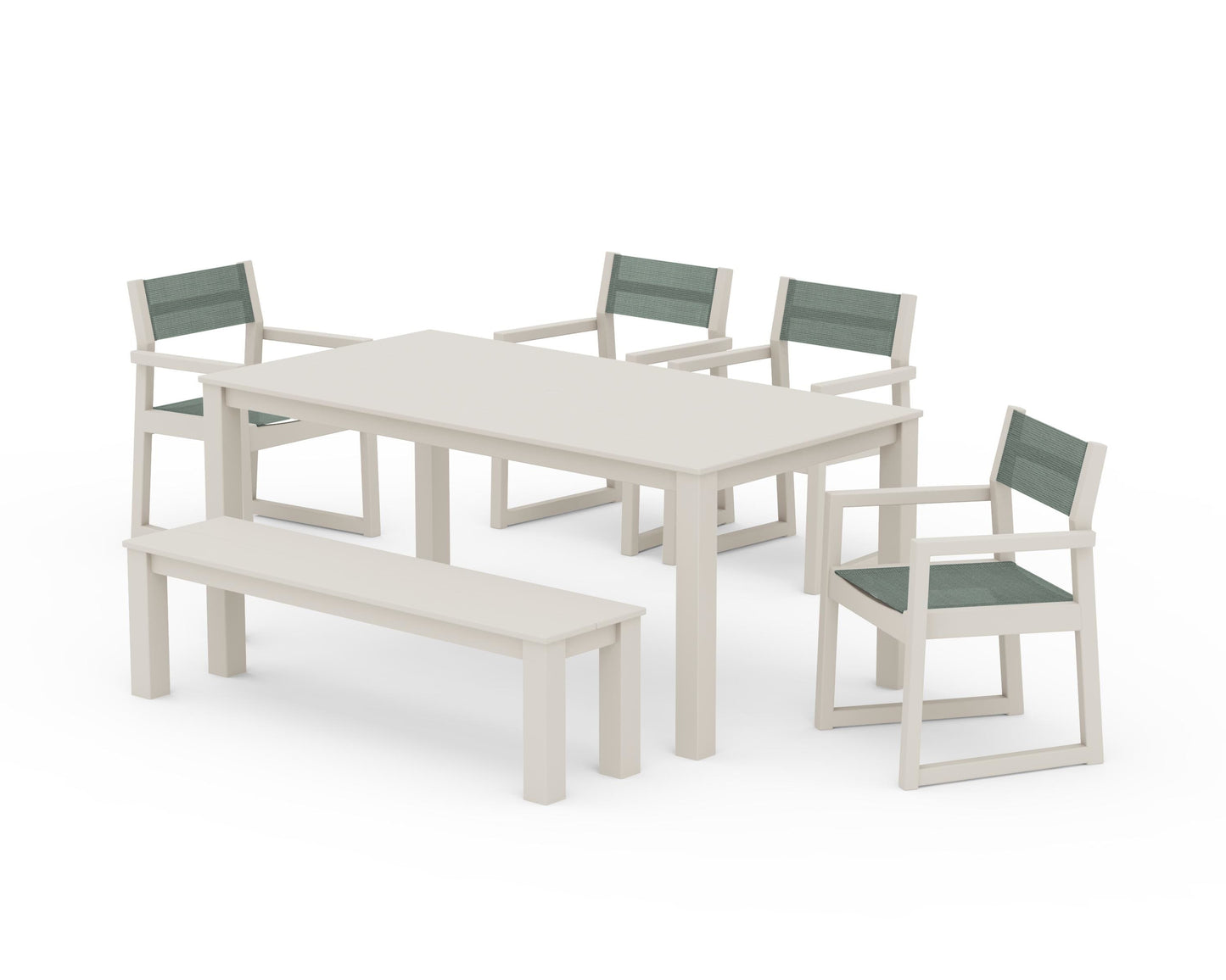 EDGE Sling Arm Chair 6-Piece Parsons Dining Set with Bench