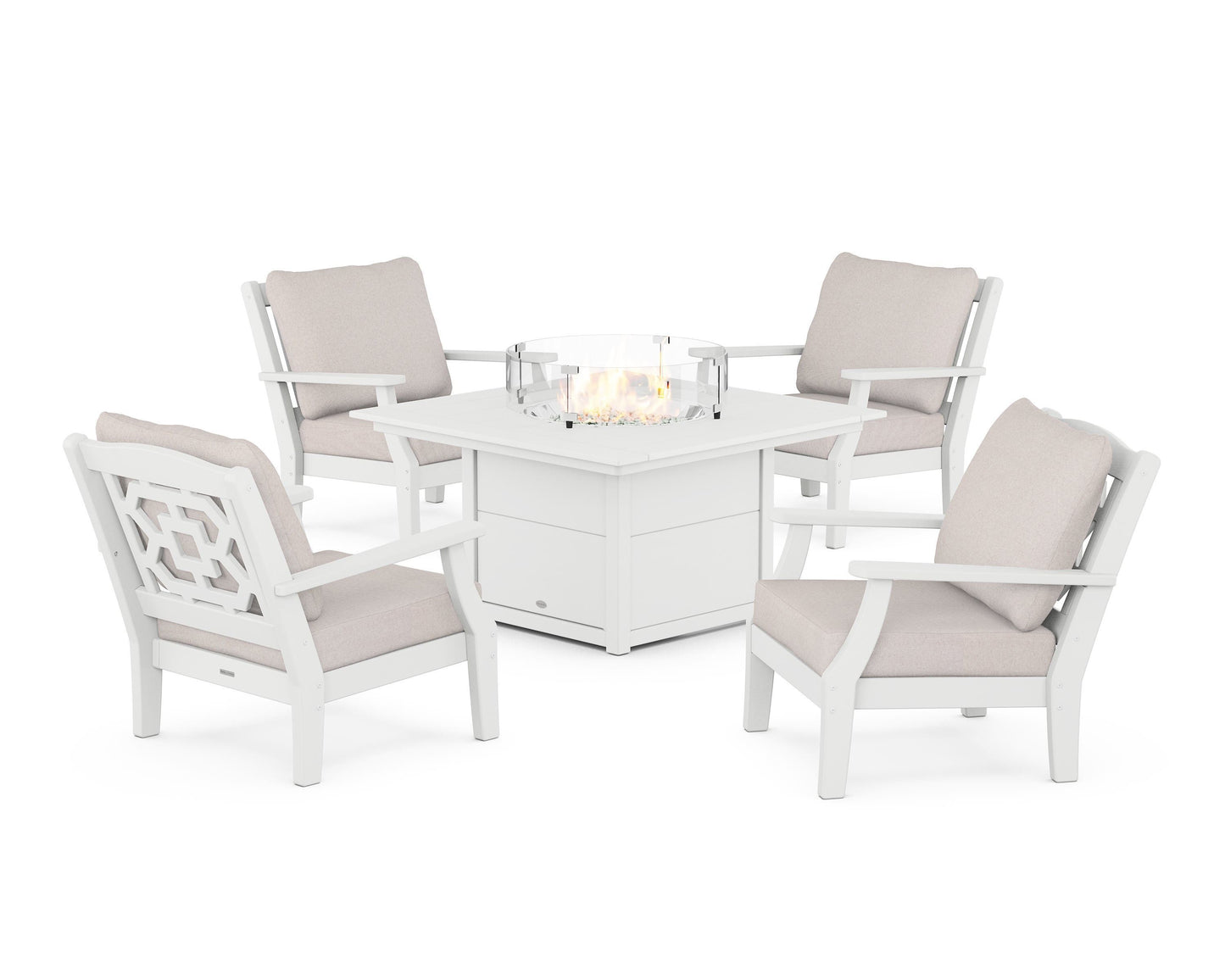 Chinoiserie 5-Piece Deep Seating Set with Fire Pit Table
