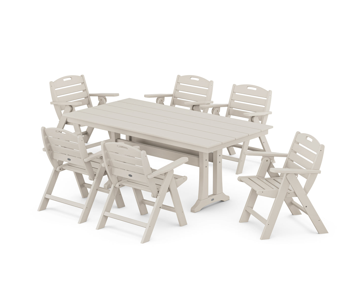 Nautical Lowback 7-Piece Farmhouse Dining Set with Trestle Legs