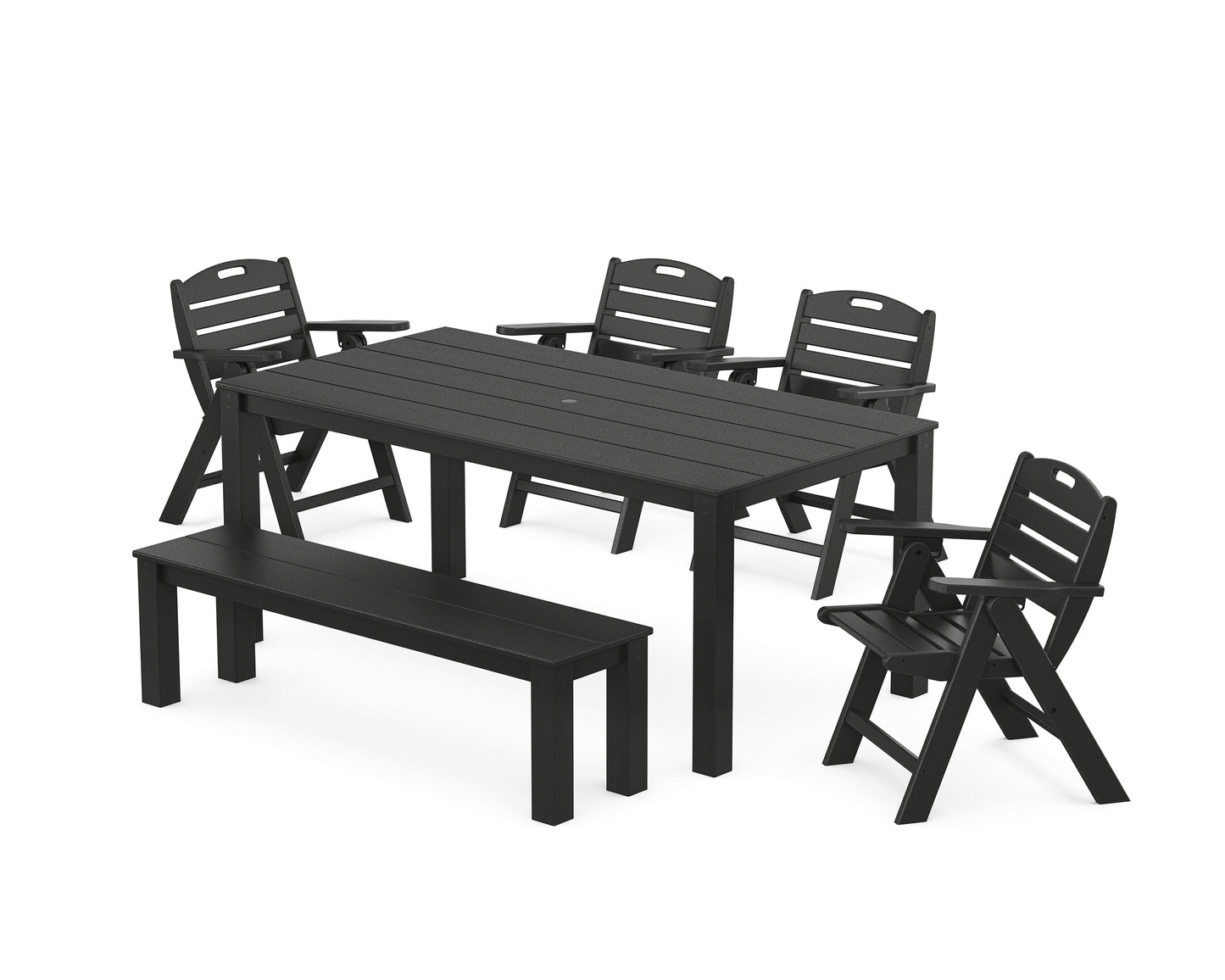 Nautical Folding Lowback Chair 6-Piece Parsons Dining Set with Bench