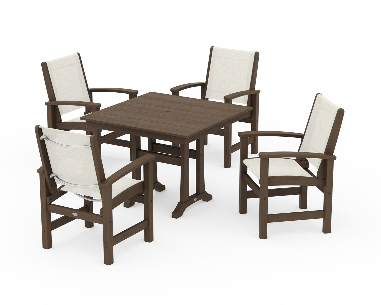 Coastal 5-Piece Farmhouse Dining Set With Trestle Legs