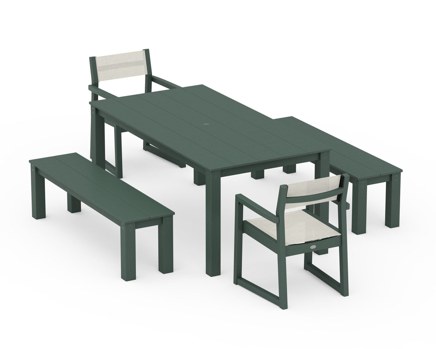 EDGE Sling Arm Chair 5-Piece Parsons Dining Set with Benches