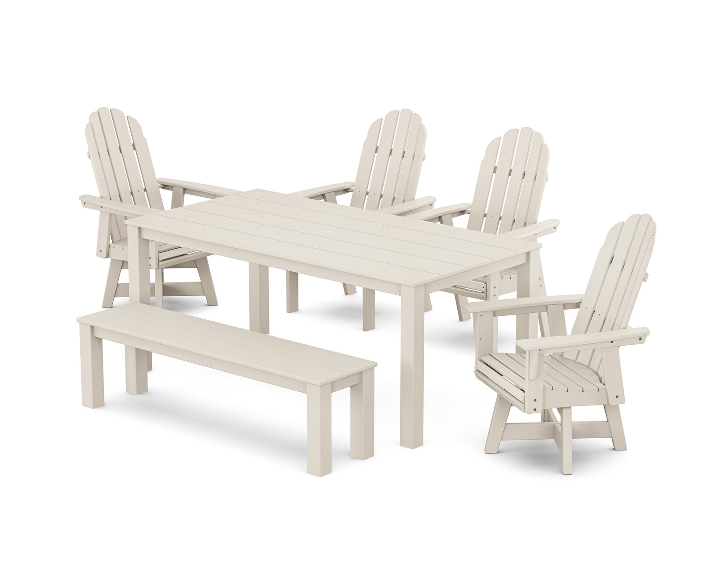 Vineyard Curveback Adirondack 6-Piece Parsons Swivel Dining Set with Bench