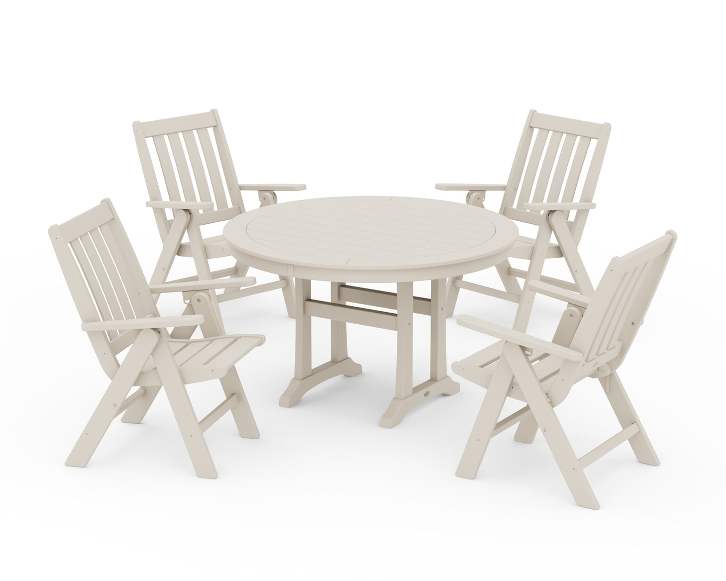 Vineyard Folding Chair 5-Piece Round Dining Set with Trestle Legs