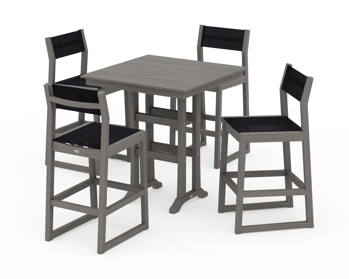 EDGE Sling Arm Chair 5-Piece Farmhouse Bar Set with Trestle Legs