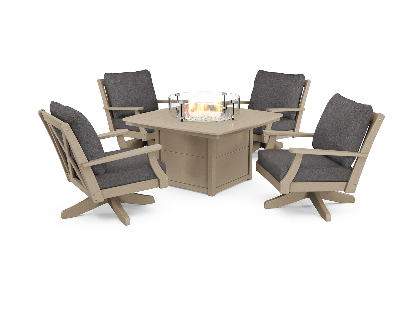 Braxton 5-Piece Deep Seating Swivel Conversation Set with Fire Pit Table