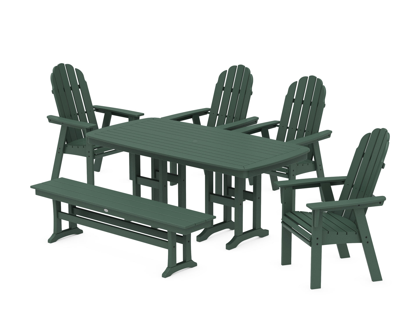 Vineyard Curveback Adirondack Chair 6-Piece Dining Set with Bench