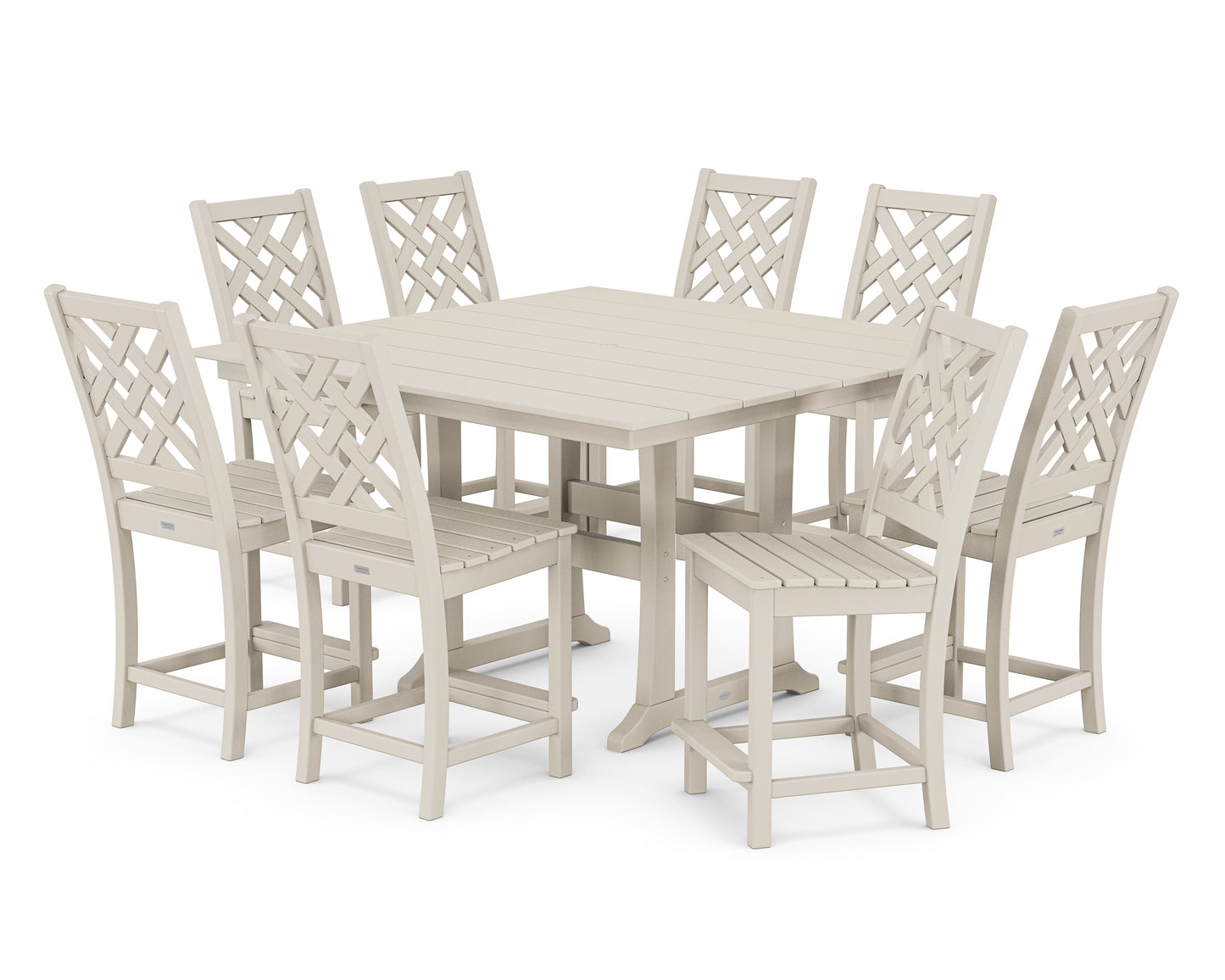 Wovendale Side Chair 9-Piece Square Farmhouse Counter Set with Trestle Legs