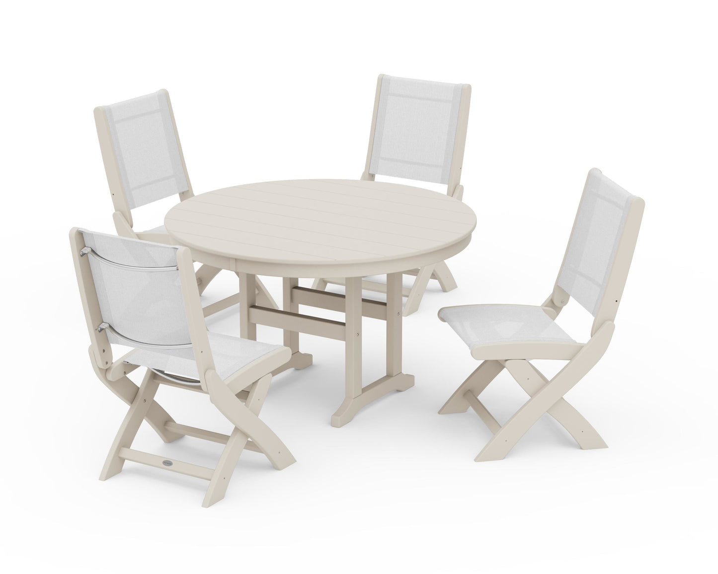 Coastal Folding Side Chair 5-Piece Round Dining Set