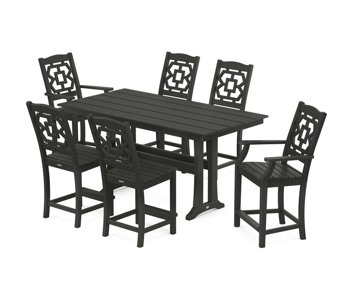 Chinoiserie 7-Piece Farmhouse Counter Set with Trestle Legs