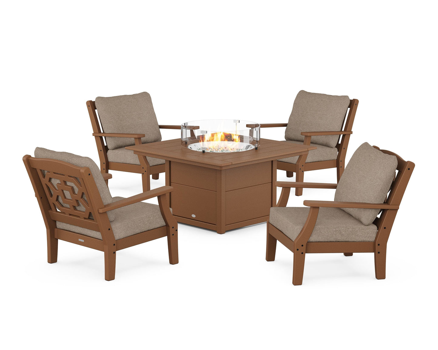 Chinoiserie 5-Piece Deep Seating Set with Fire Pit Table