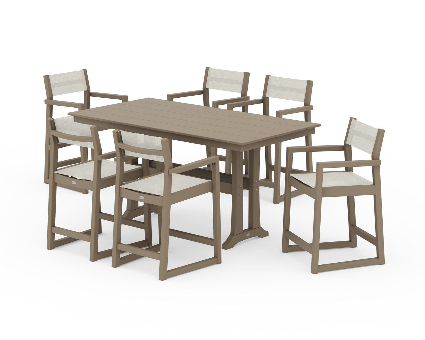 EDGE Sling Arm Chair 7-Piece Farmhouse Counter Set with Trestle Legs