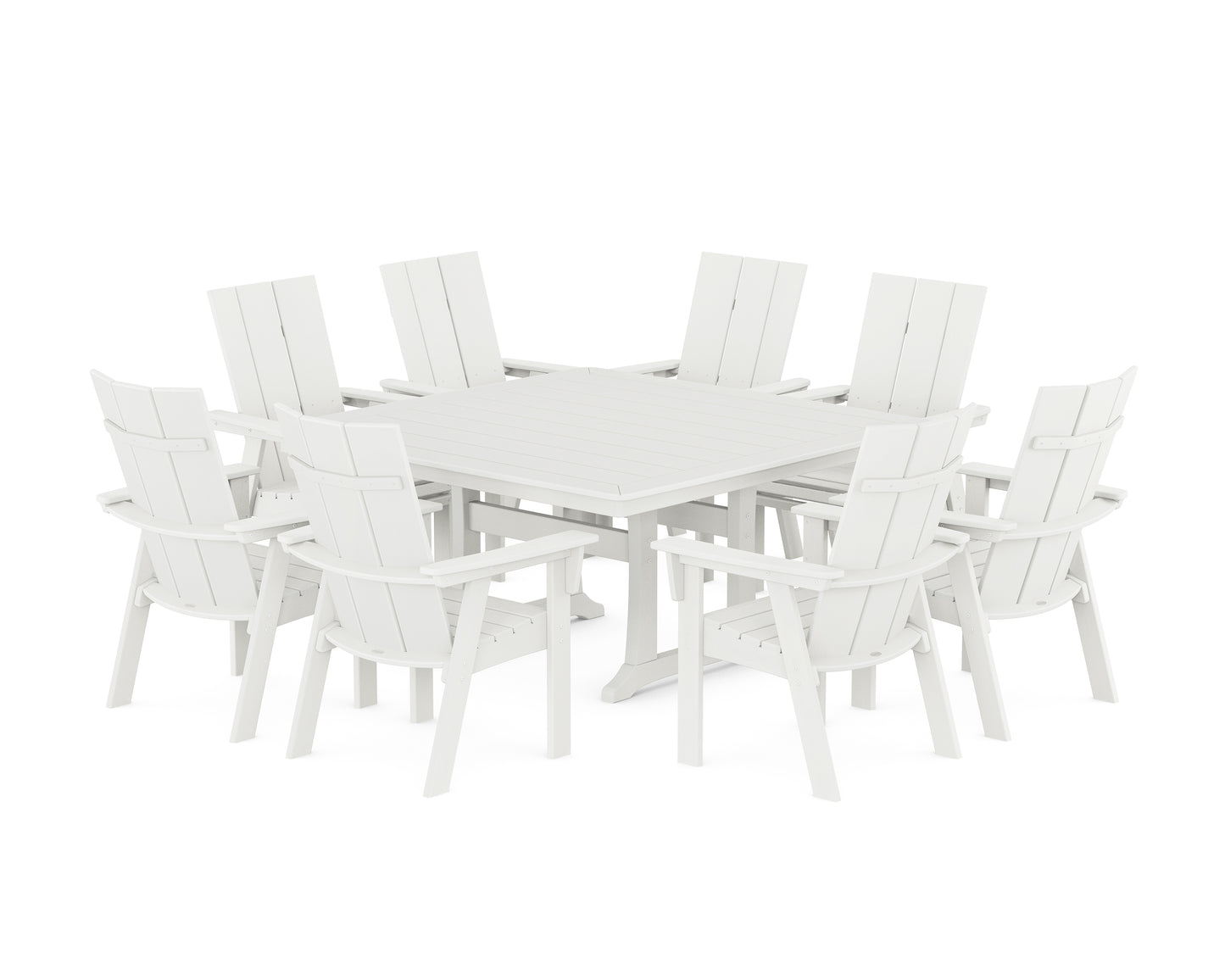 Modern Curveback Adirondack 9-Piece Square Dining Set with Trestle Legs