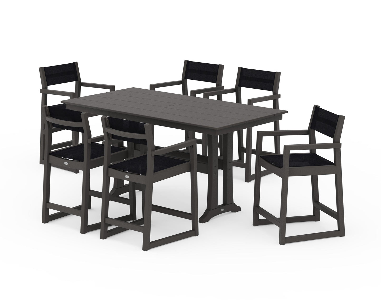 EDGE Sling Arm Chair 7-Piece Farmhouse Counter Set with Trestle Legs