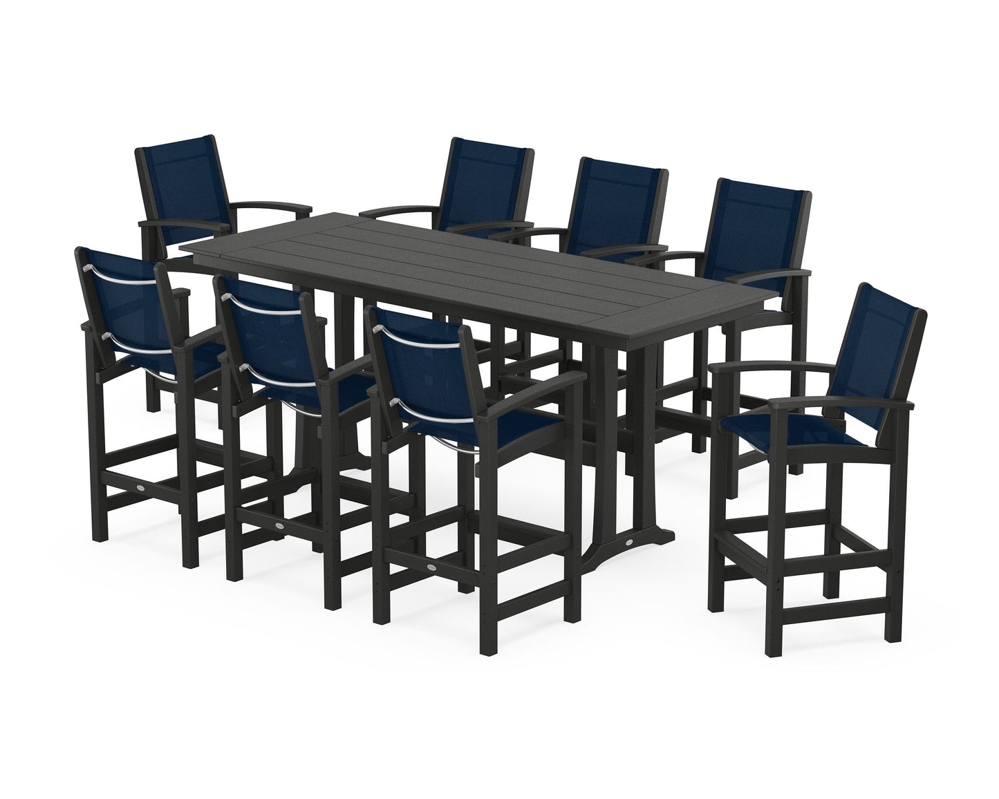 Coastal 9-Piece Farmhouse Bar Set with Trestle Legs