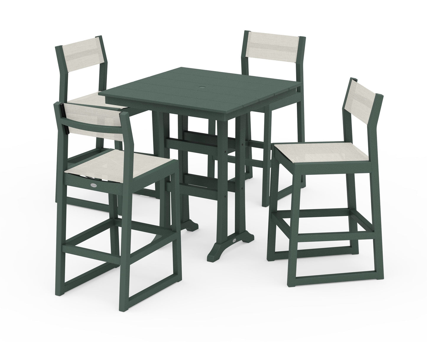 EDGE Sling Arm Chair 5-Piece Farmhouse Bar Set with Trestle Legs
