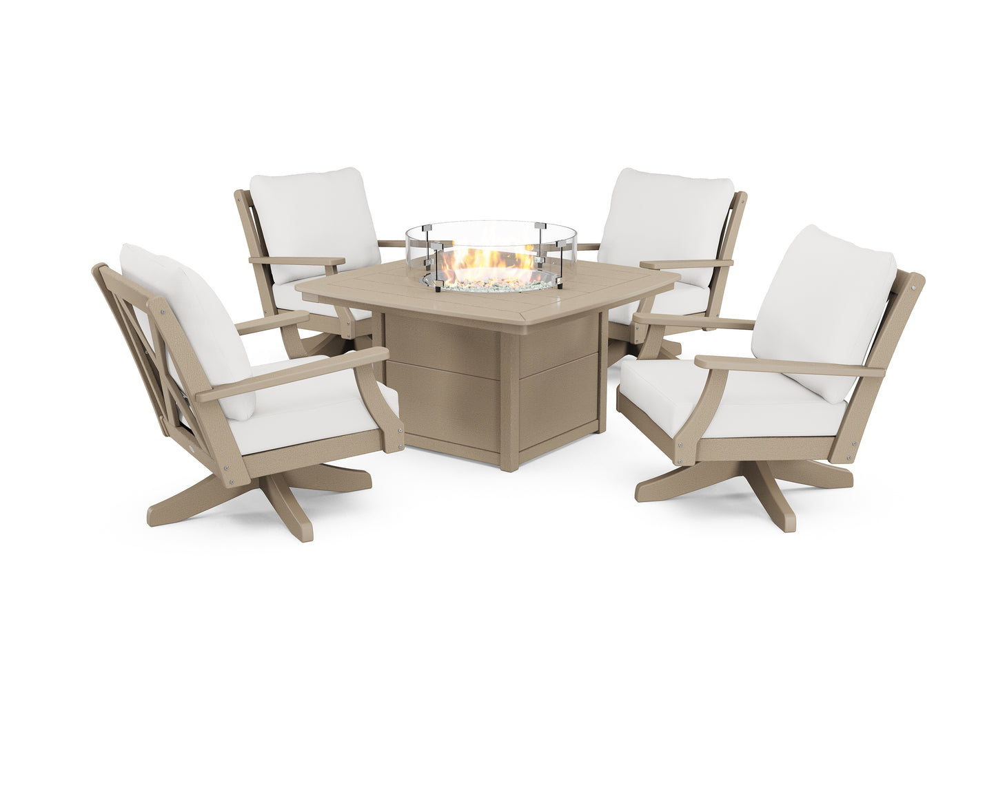 Braxton 5-Piece Deep Seating Swivel Conversation Set with Fire Pit Table