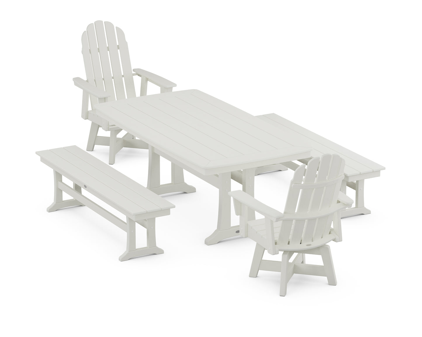 Vineyard Adirondack Swivel Chair 5-Piece Dining Set with Trestle Legs and Benches