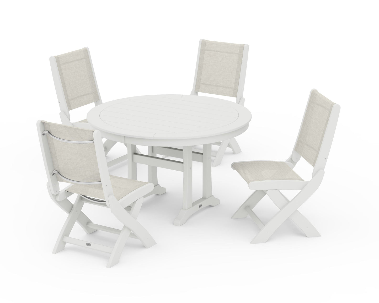 Coastal Folding Side Chair 5-Piece Round Dining Set With Trestle Legs