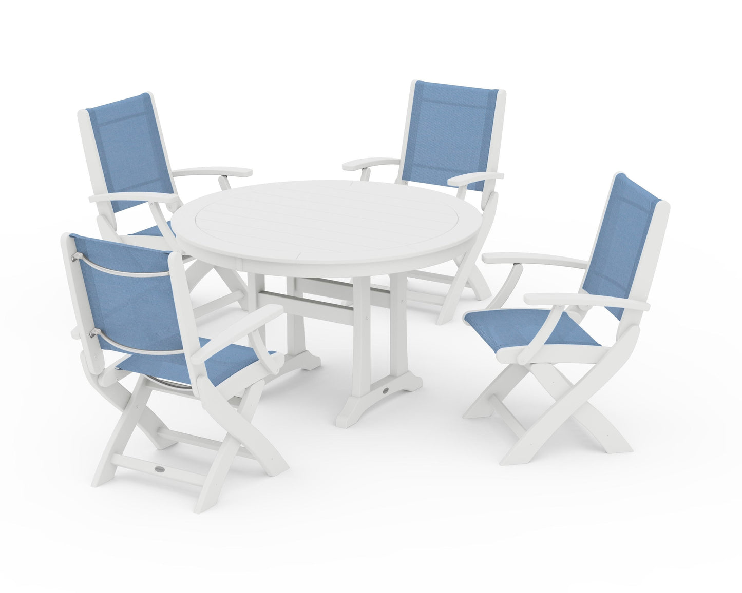 Coastal Folding Chair 5-Piece Round Dining Set with Trestle Legs