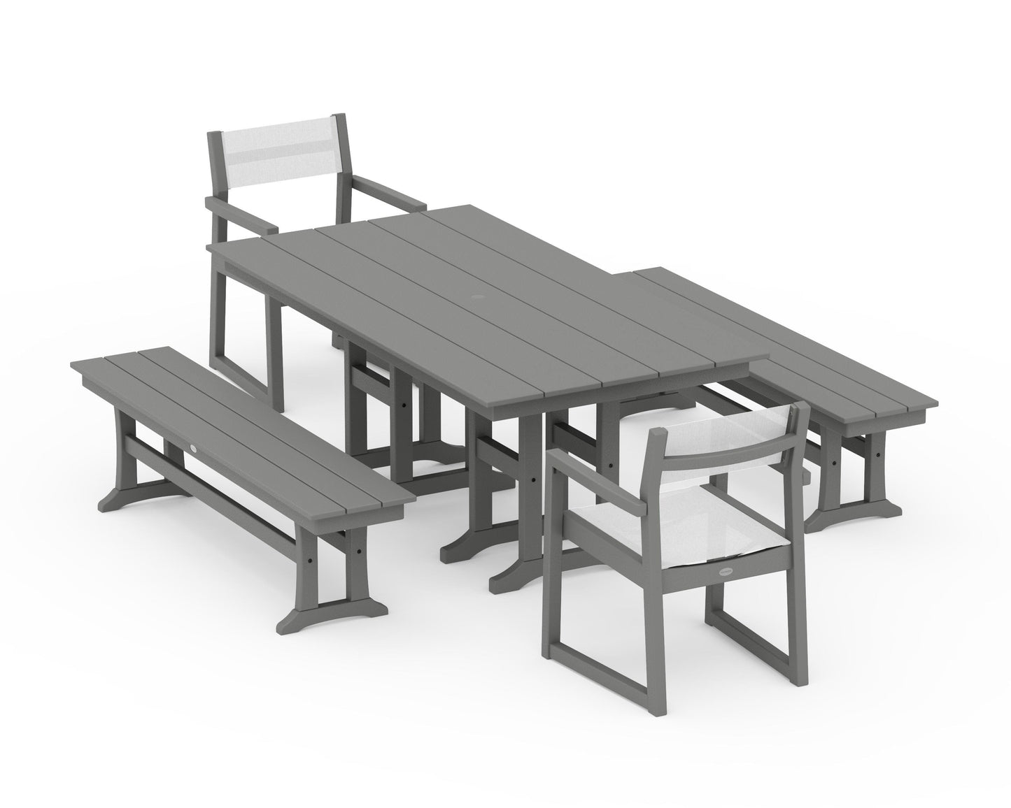 EDGE Sling Arm Chair 5-Piece Farmhouse Dining Set with Benches