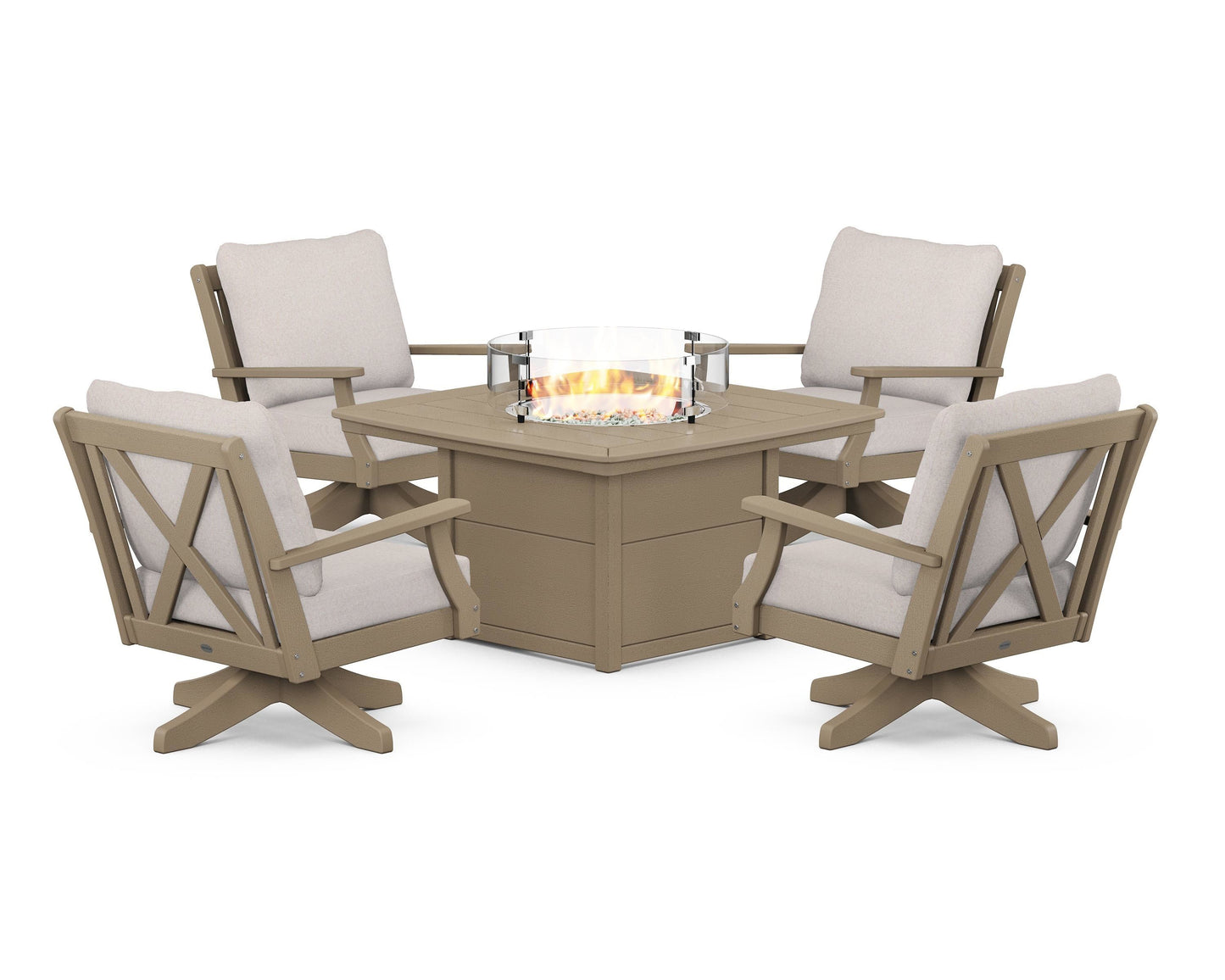 Braxton 5-Piece Deep Seating Swivel Conversation Set with Fire Pit Table