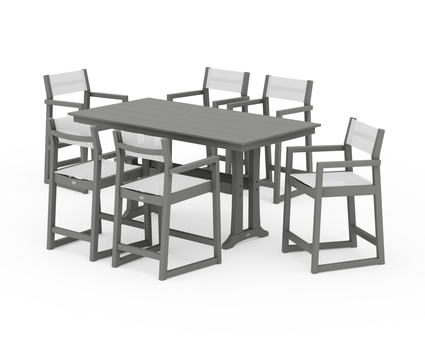 EDGE Sling Arm Chair 7-Piece Farmhouse Counter Set with Trestle Legs