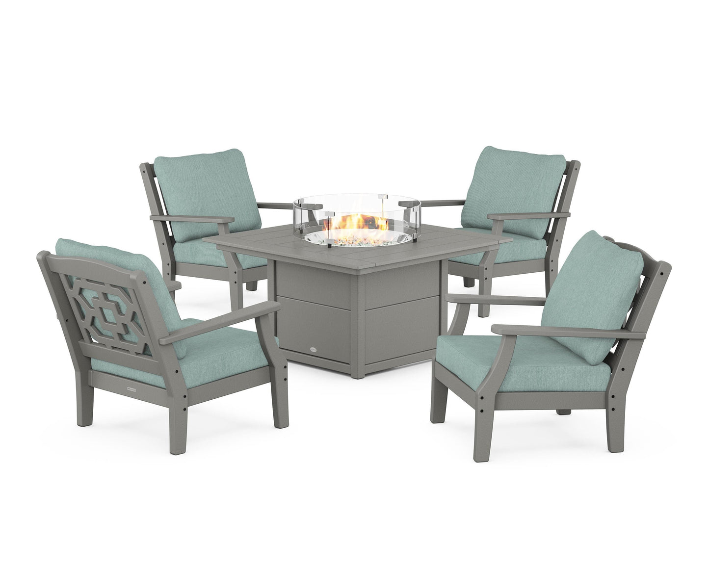 Chinoiserie 5-Piece Deep Seating Set with Fire Pit Table