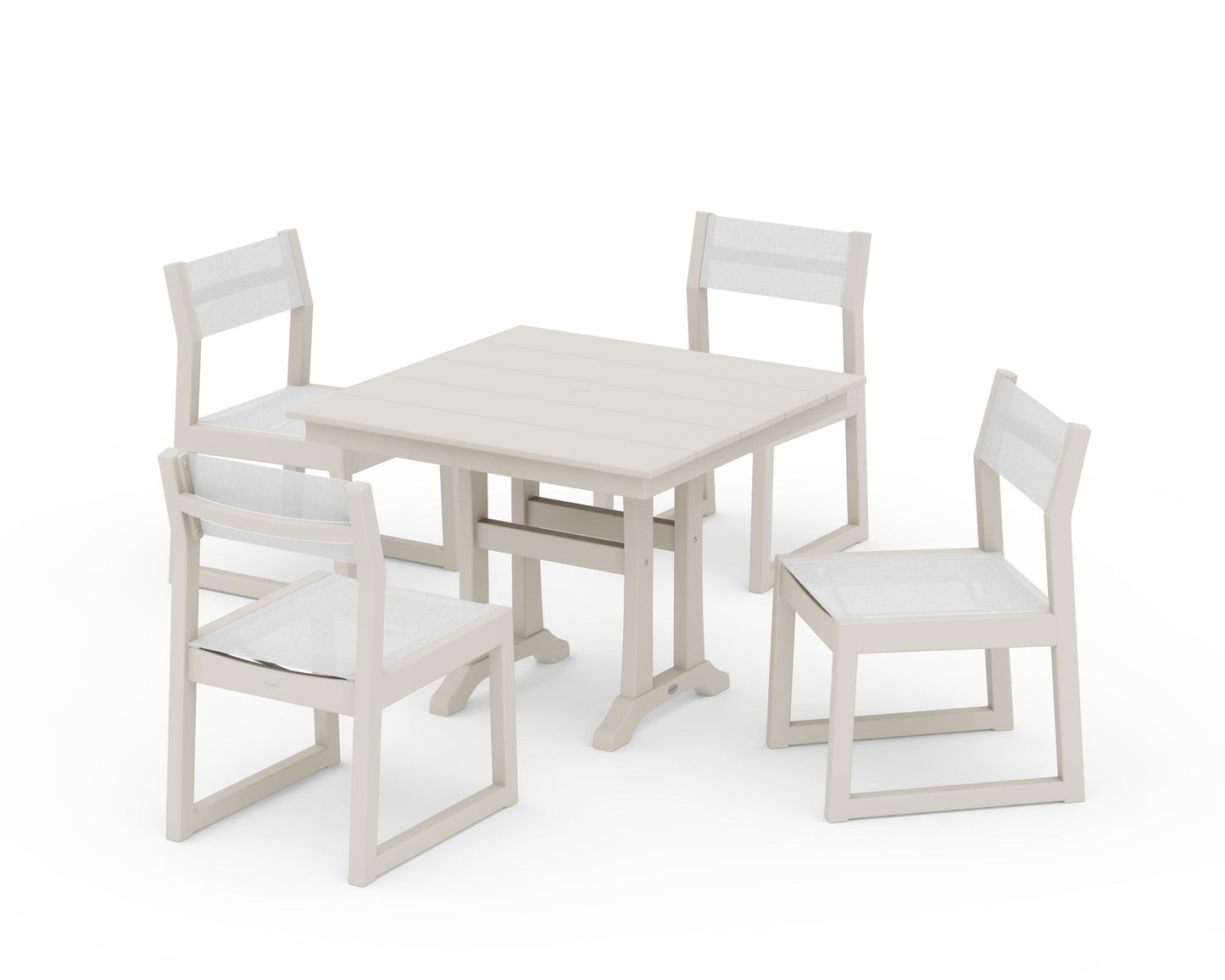 EDGE Sling 5-Piece Farmhouse Trestle Side Chair Dining Set