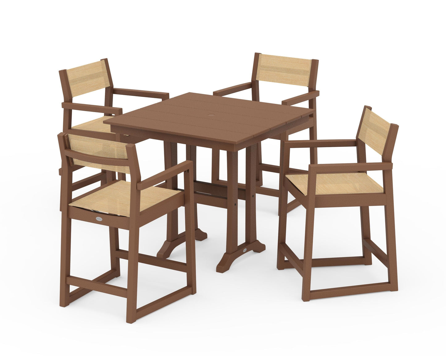 EDGE Sling Arm Chair 5-Piece Farmhouse Counter Set with Trestle Legs