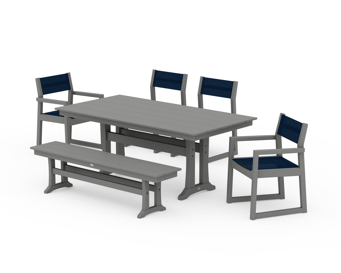 EDGE Sling 6-Piece Farmhouse Dining Set With Trestle Legs