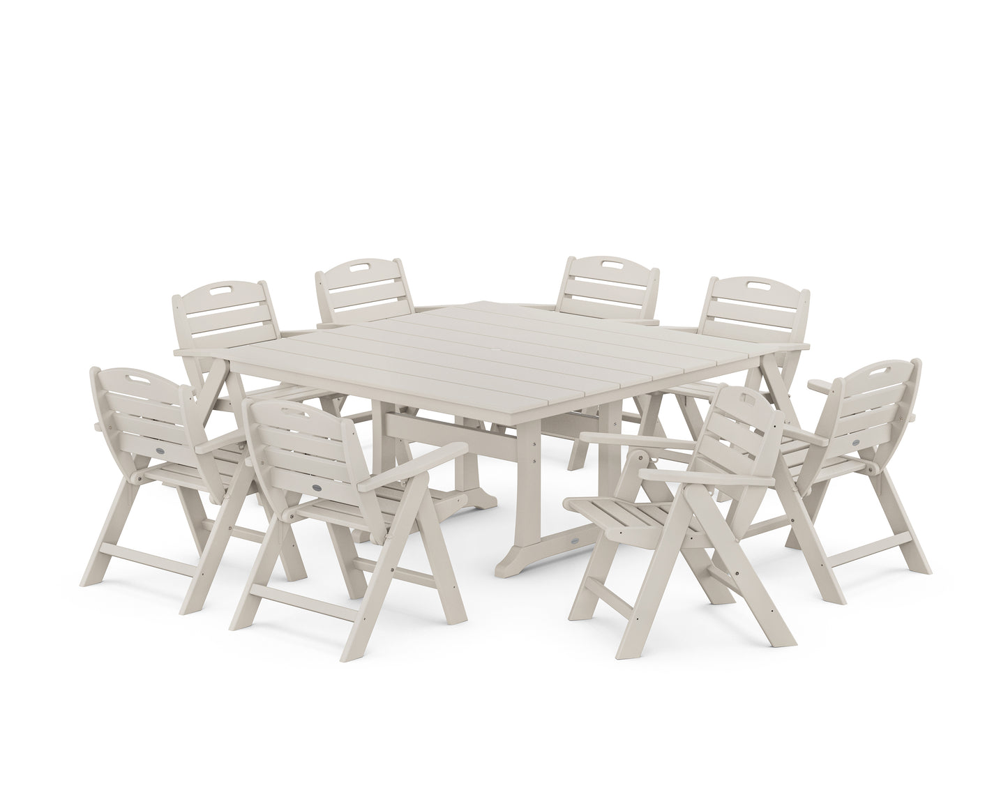 Nautical Lowback 9-Piece Square Farmhouse Dining Set with Trestle Legs