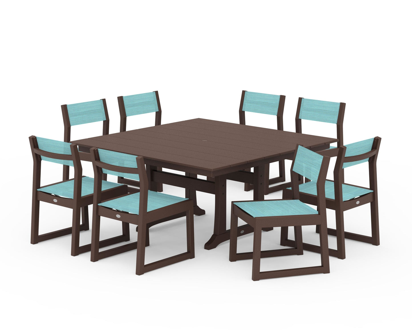 EDGE Sling Side Chair 9-Piece Farmhouse Trestle Dining Set