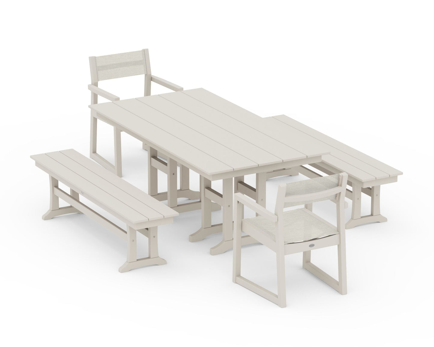 EDGE Sling Arm Chair 5-Piece Farmhouse Dining Set with Benches