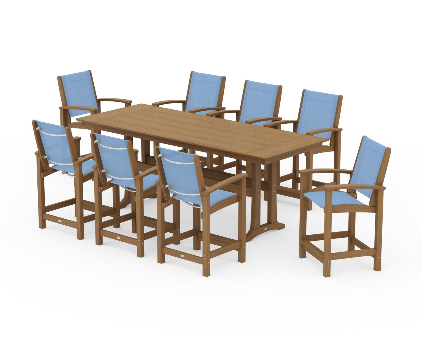 Coastal 9-Piece Farmhouse Counter Set with Trestle Legs