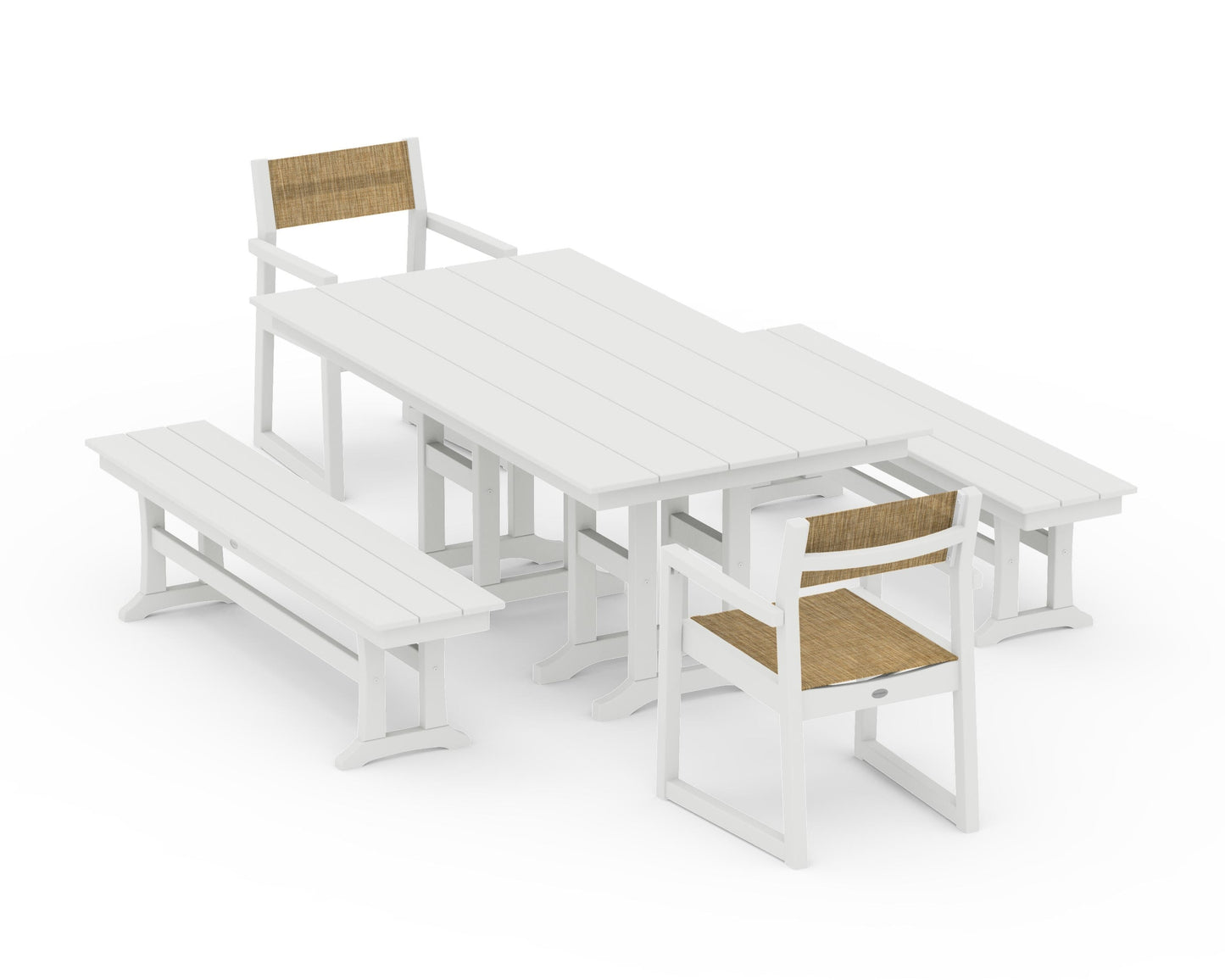 EDGE Sling Arm Chair 5-Piece Farmhouse Dining Set with Benches