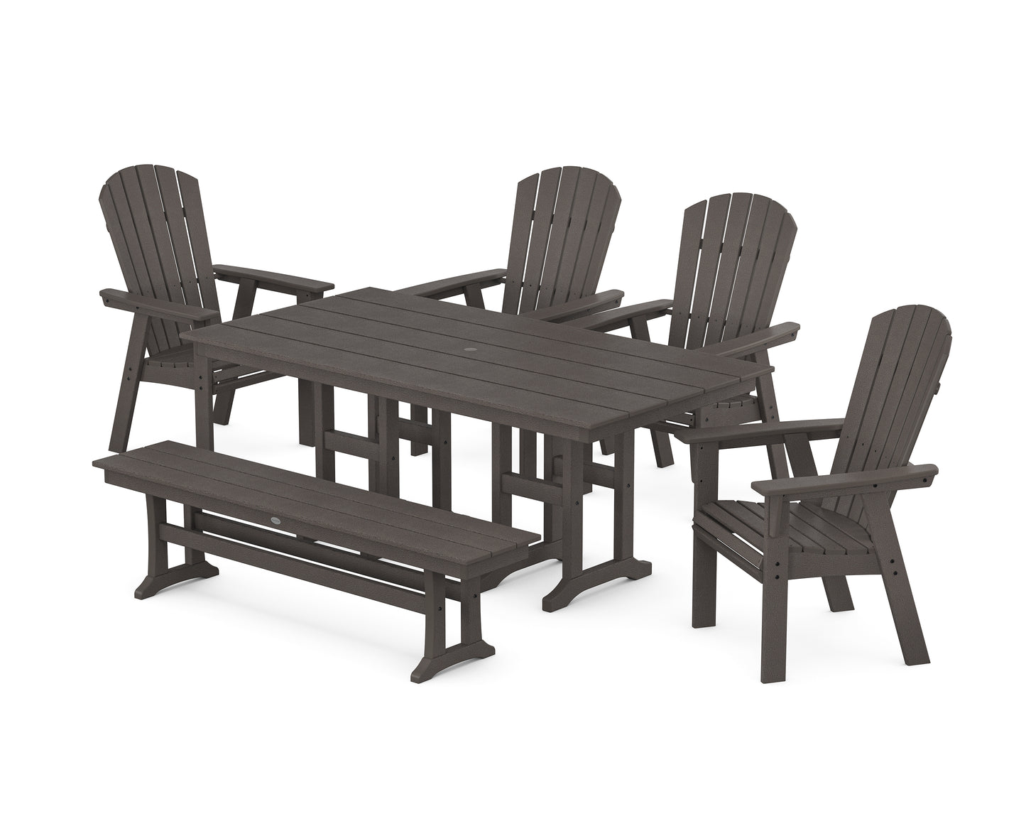 Nautical Curveback Adirondack 6-Piece Farmhouse Dining Set with Bench
