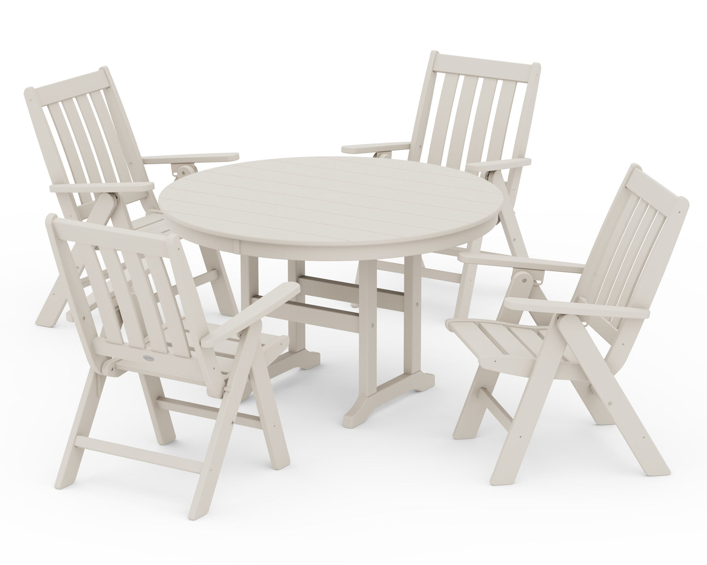 Vineyard Folding Chair 5-Piece Round Farmhouse Dining Set