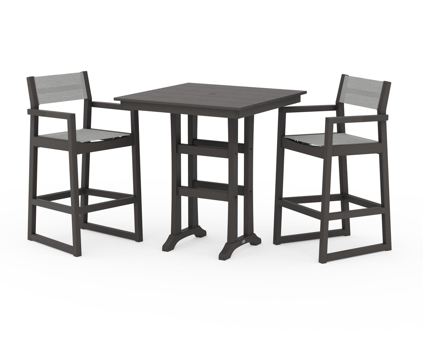 EDGE Sling Arm Chair 3-Piece Farmhouse Bar Set with Trestle Legs