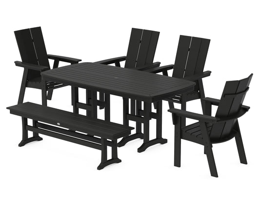Modern Curveback Adirondack 6-Piece Dining Set with Bench