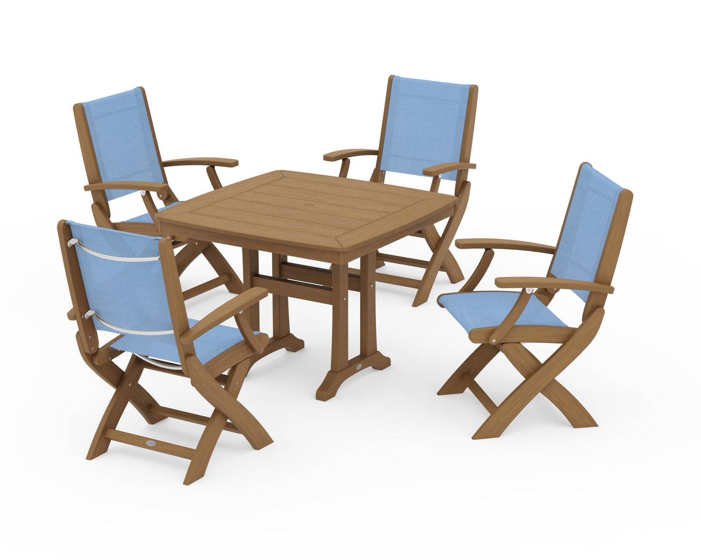 Coastal Folding Chair 5-Piece Dining Set with Trestle Legs